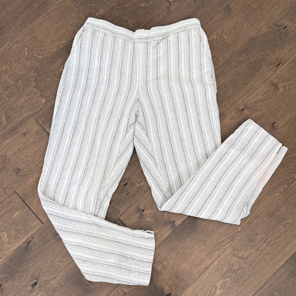 Banana Republic Cream and Gray Striped Straight Leg Pants